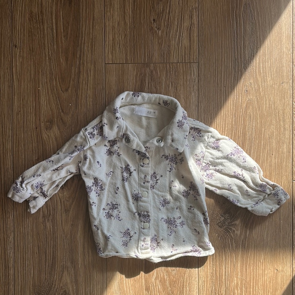 Zara Floral Kids Shirt - Cream and Purple size 12-18 months